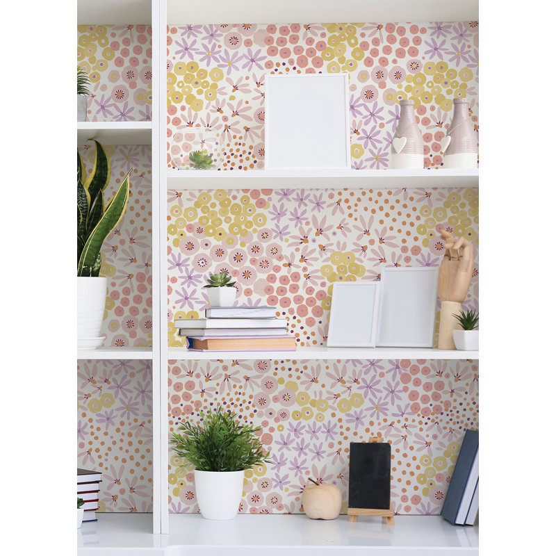 Rouleau de papier peint adhésif L 18 pi x l 20,5 po, Rose / jaune / orange