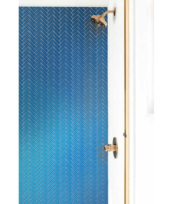 11"X 12.6" Herringbone Polished Glass Mosaic Tile, Sky Blue