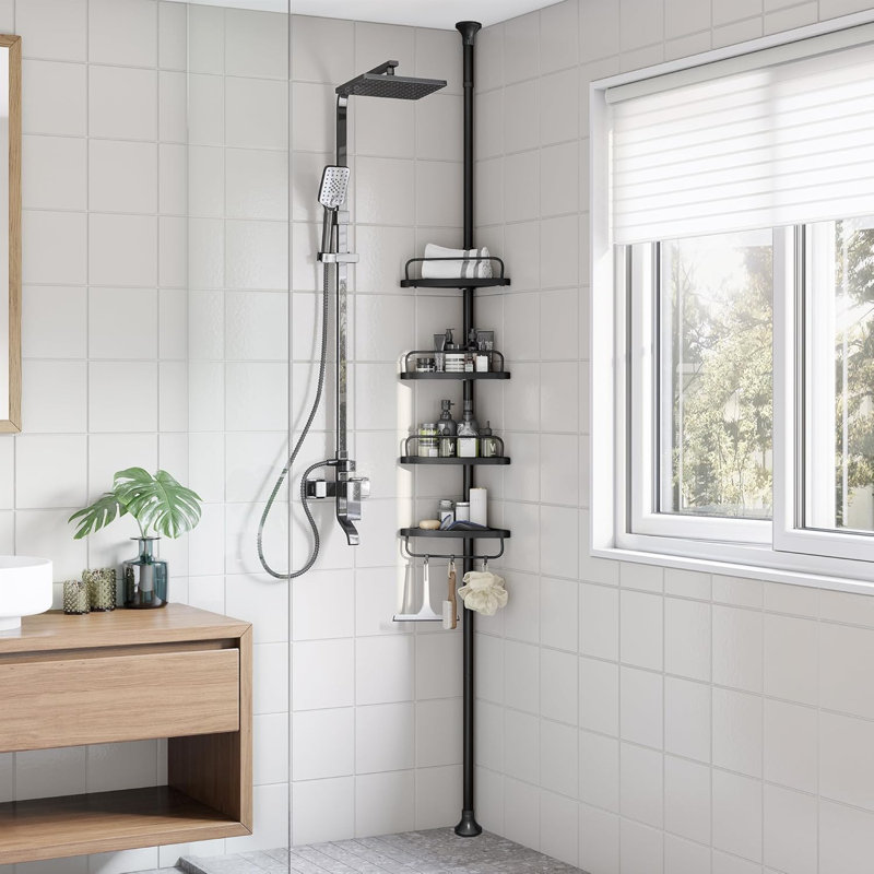 Adjustable 4 Tier Shower Corner Shelf 85 305 cm Bathroom Shower Caddy Organiser, Black