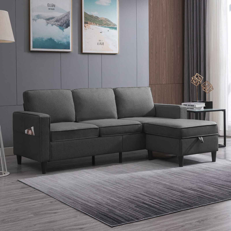 4 Seater Corduroy Sofa, Dark Gray
