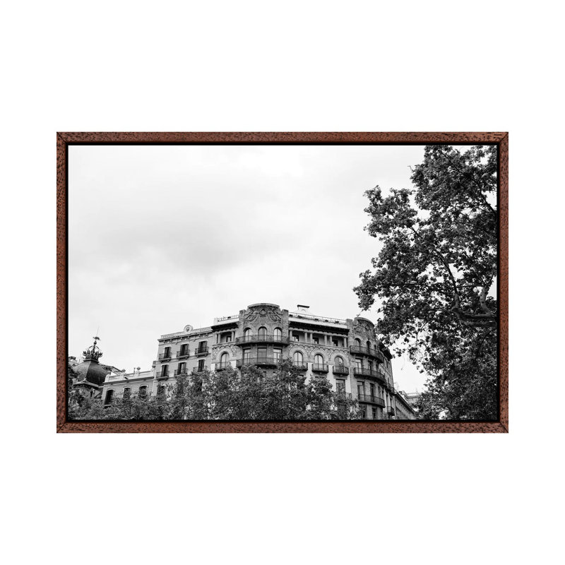 Barcelona Architecture V by Bethany Young - Print on Canvas, 66.04cm H x 101.6cm W x 3.81cm D, Classic Brown Wood Framed