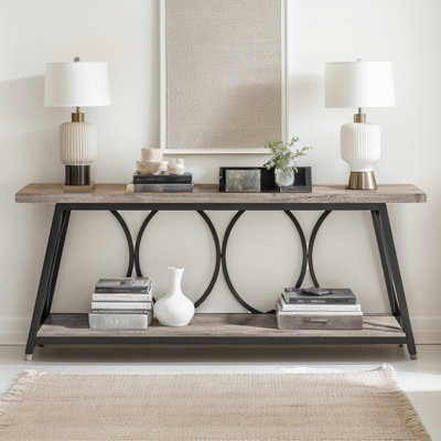 70.9" Industrial Console Table with Shelves, 2-Tier Long Sofa Table Behind Couch