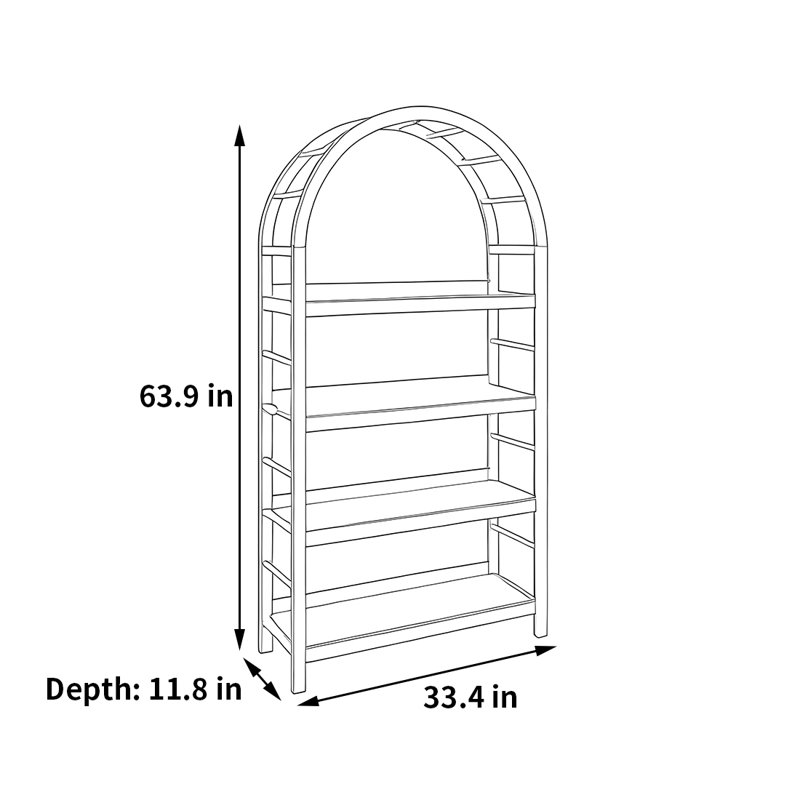 Une bibliothèque classique et durable, (4 tablettes) H 63,9 po x l 33,4 po x P 11,8 po, Marron foncé