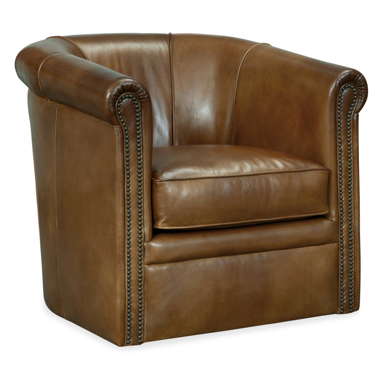 Amarri 32'' Wide Genuine Leather Top Grain Leather Swivel Barrel Chair