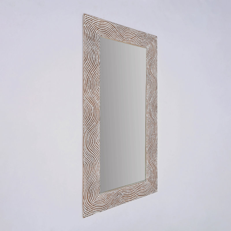 Rustic White Solid Wood Handcarved Rectangle Mirror Accent-36" X 72"