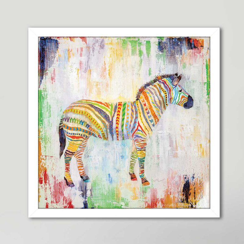 « magique zèbre », reproduction de peinture acrylique encadrée, H 27,5 po x l 27,5 po x P 0,75 po
