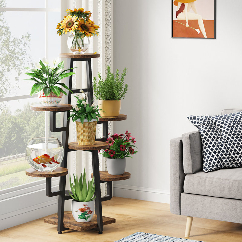Support pour plante rectangulaire à plusieurs niveaux Zoya, Brun rustique / noir, H 43,3 po x l 11,02 po x P 9,84 po