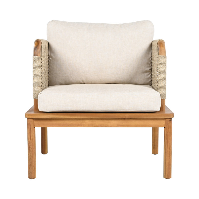 Ensemble de conversation d'extérieur en bois d'acacia et corde avec coussins 5 pièces