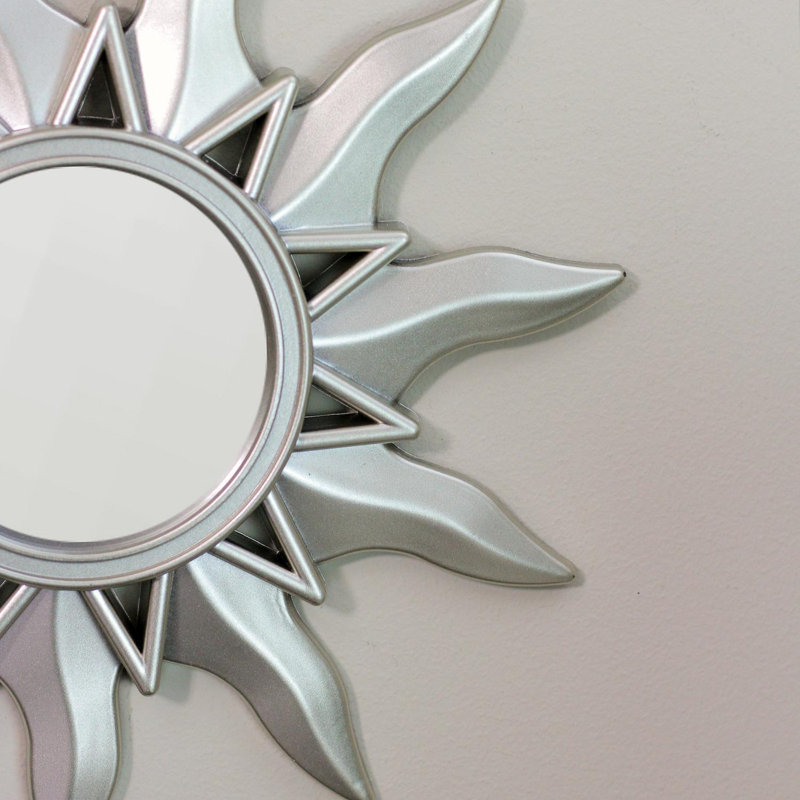 Mini-miroirs ronds mattes Mayan Sunburst 9,5 po, Argent