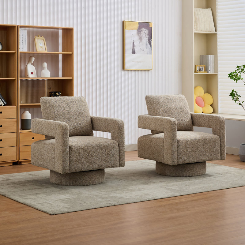 Fauteuil demi-tonneau large pivotant rembourré (ensemble de 2), Tissu taupe