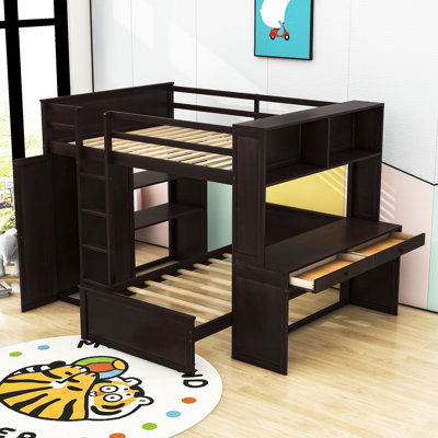 Asgun Full Over Twin Size Wood Bunk Bed with Shelves,Desk and Drawer -  Harriet Bee, 89809F717C2545E3B98A7F7D750A859B