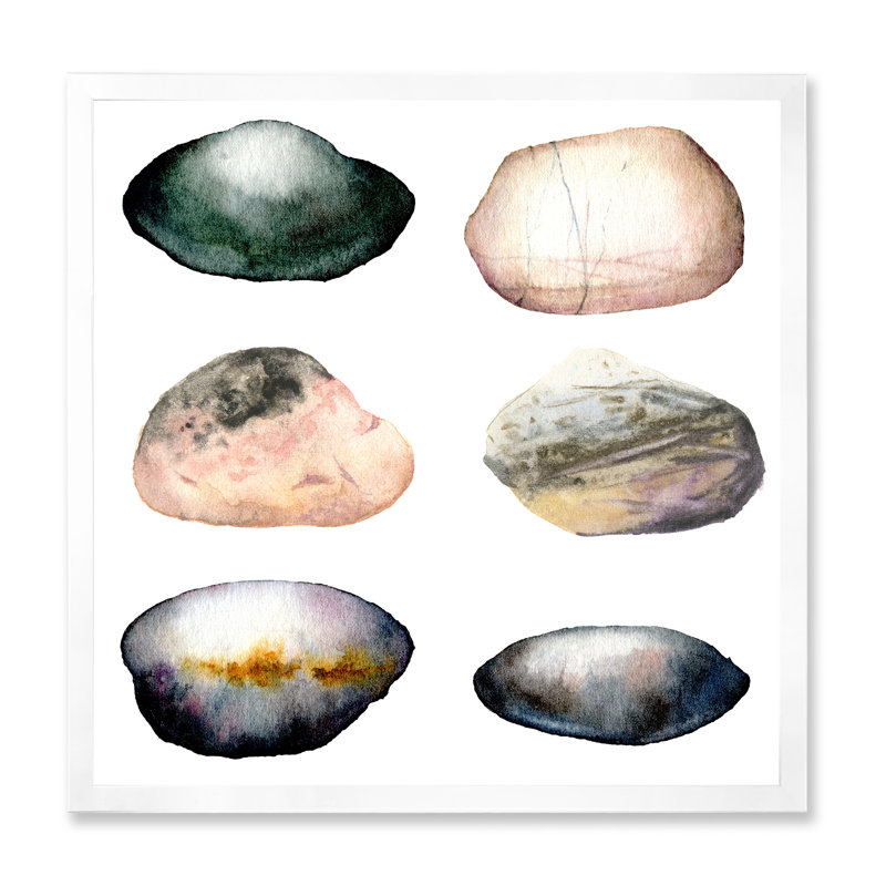 " Six Abstract Sea Stones " Color Photography Painting, White Framed Canvas, 30" H x 30" W x 1" D