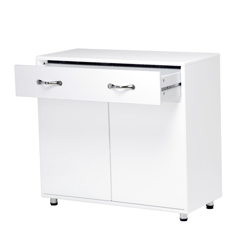 Table d'appoint blanche à deux portes: armoire de rangement polyvalente pour divers espaces. Excellente peinture et E1. Conception simple et épurée. Assemblage requis. Coffre-fort avec pieds. Coin fonctionnel à bord lisse