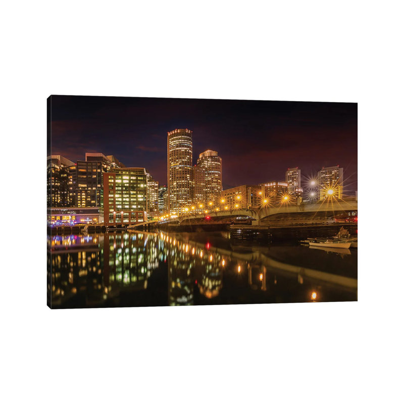 Boston Harborwalk Nightscape 1 Piece Wrapped Canvas Wall Art, 20.32 cm H x 30.48 cm W