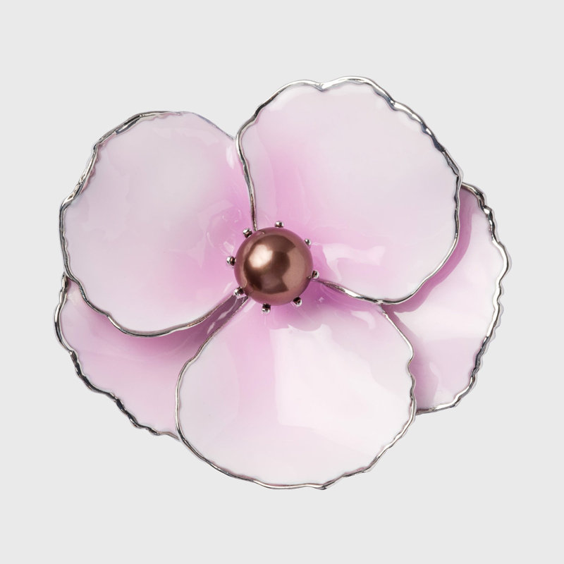 Enamel Flower Napkin Rings, Pink/Shiny Silver