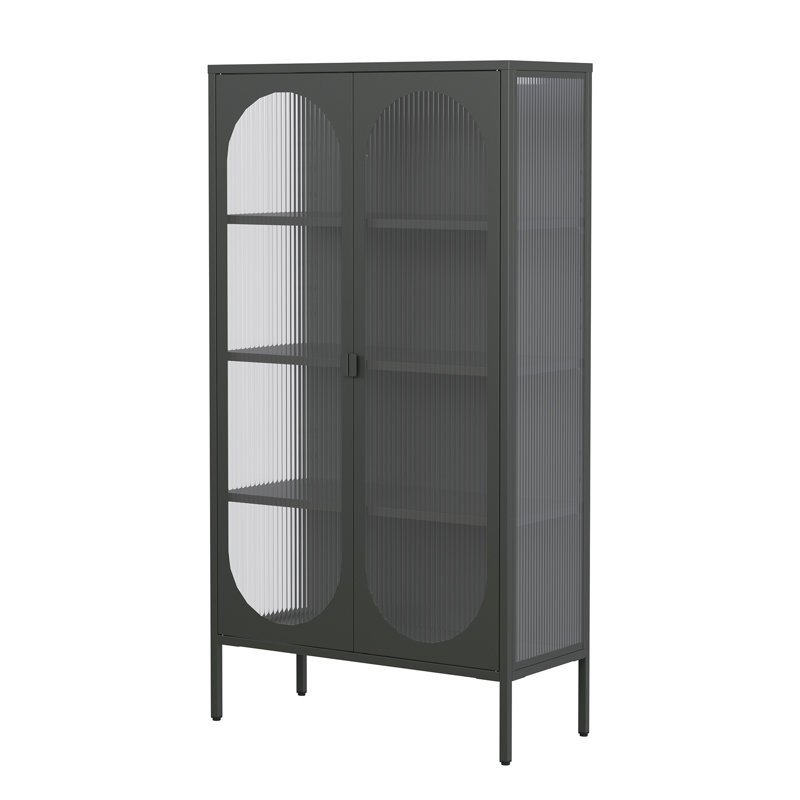 Benoît 70.87-inch Black Two Door Metal Storage Cabinet with Fluted Clear Doors