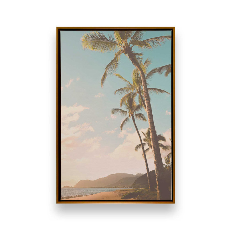 «Soft Sunset Palms», reproduction d'art sur toile, 12 po x 18 po, Cadre flottant doré poli