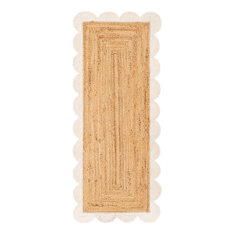 Tapis uni en jute tressé festonné, Tapis de couloir 2 pi x 5 pi 1 po
