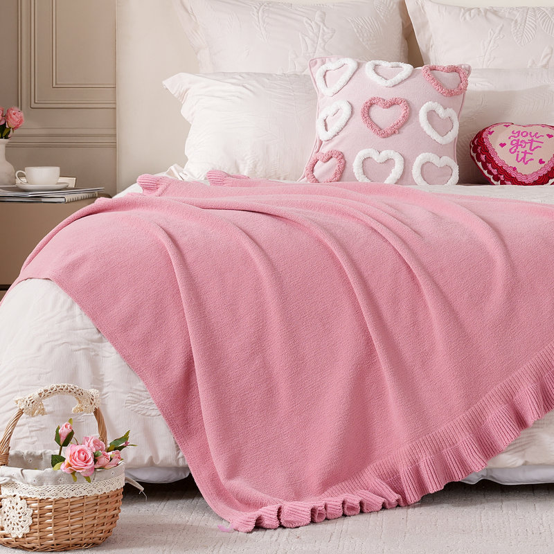 Jeté rose en tricot de chenille ultra doux
