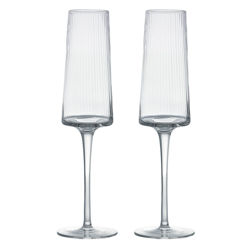 Zoya 8.5oz Ribbed Clear Glass Champagne Flute Set
