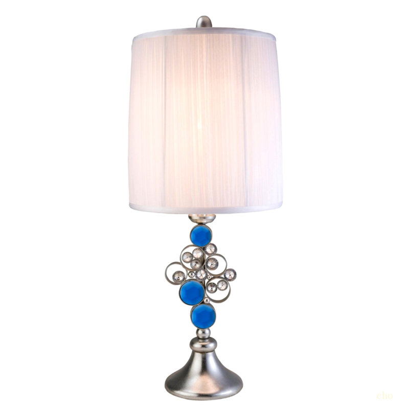 Grande lampe de table «Just Dazzle» avec finition argentée et abat-jour blanc