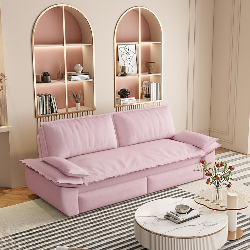 73.2" Queen Pull Out Sofa Bed,3-In-1 Convertible Sleeper Sofa,Multi-Functional Velvet Loveseat Bed,Pink(Old Sku:W1885P163514/W1885S00052)