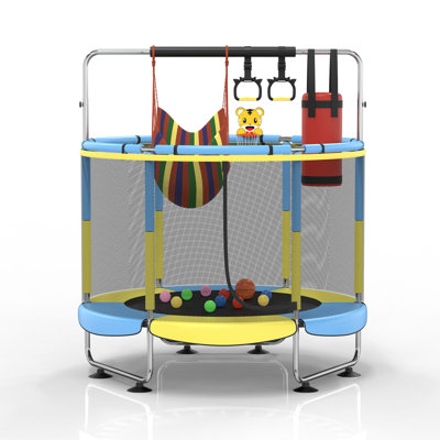 5ft Leisure Trampoline With Adjustable Gymnastics Pole, Indoor And Outdoor Leisure Trampoline With Safety Fence And Gymnastics Circle