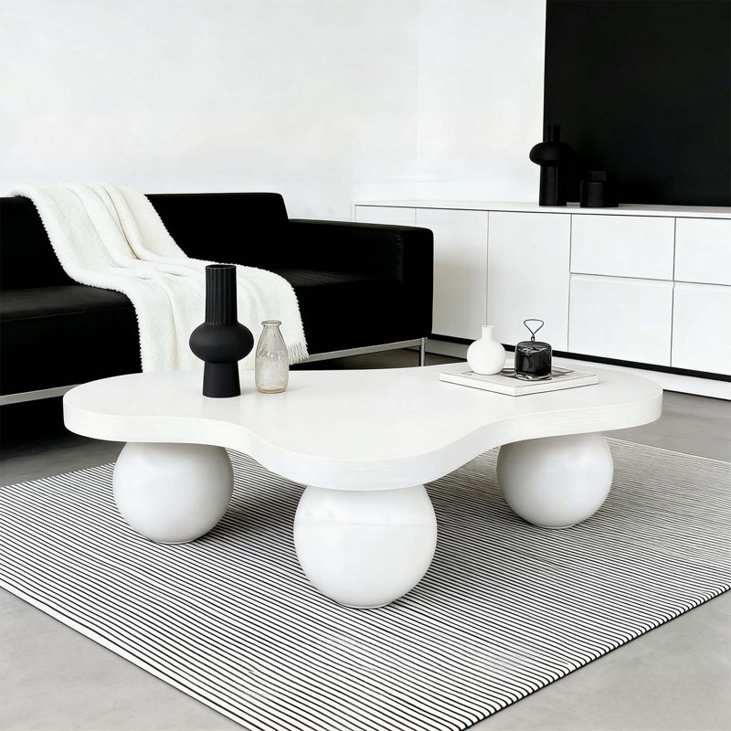 Table basse moderne en forme de nuage avec 3 pieds sphériques, Blanc