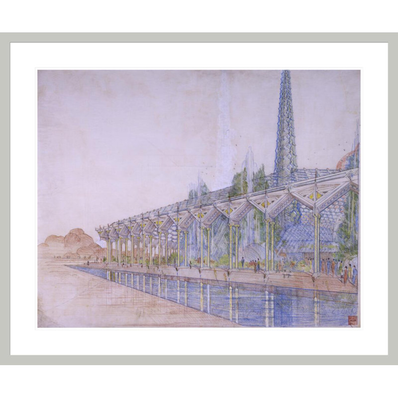 Arizona State Capital Oasis «. Phoenix AZ» par Frank Lloyd Wright - reproduction d'art encadrée, 33.5" H x 40.09" W