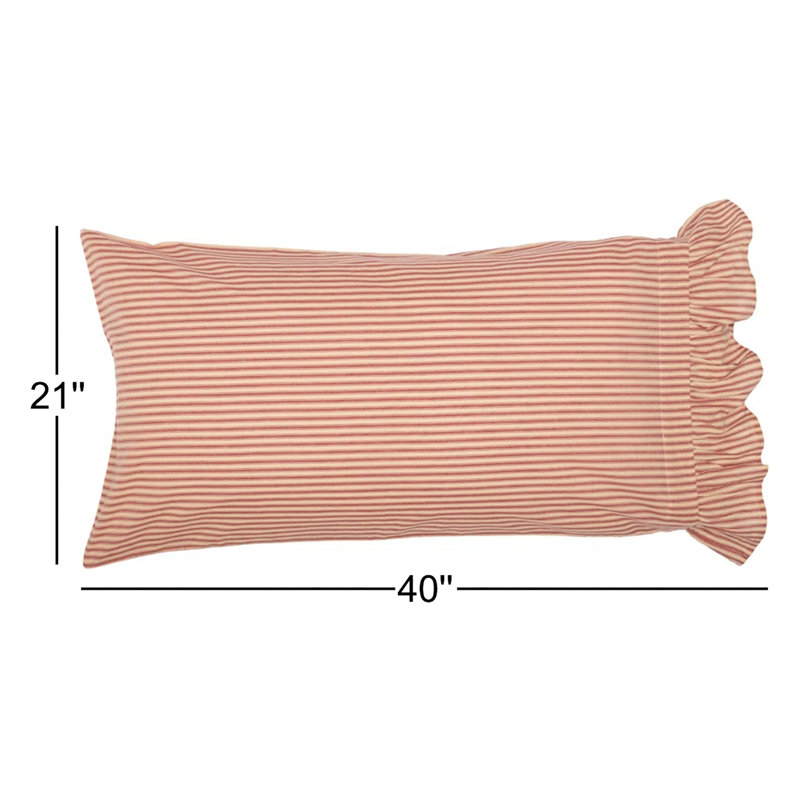 Dandelion Faust Ticking Striped 100% Cotton Pillowcase, King, Red