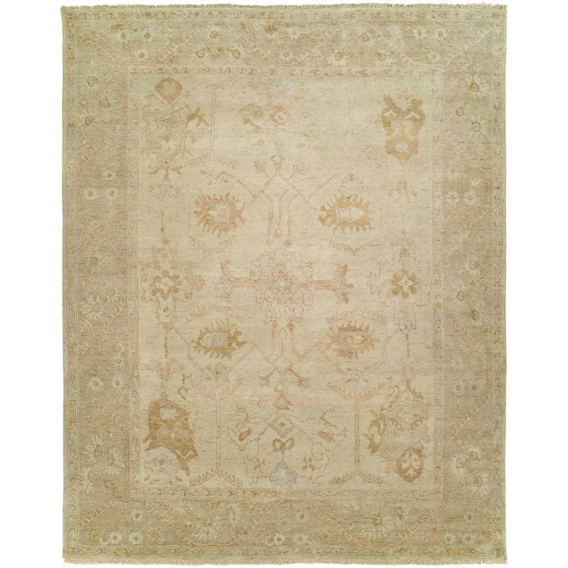 Hand Knotted Wool Oriental Area Rug in Beige, Round 8'