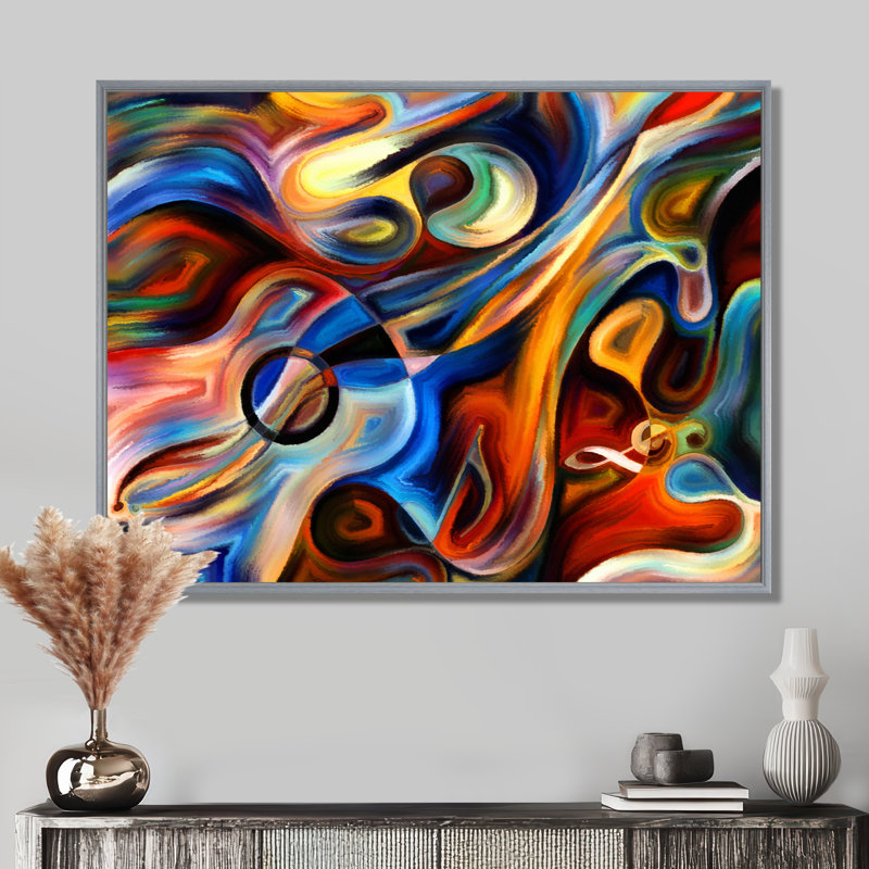 «Music», reproduction d'art sur toile abstraite, Reproduction avec cadre flottant, H 34 po x l 44 po, Argent