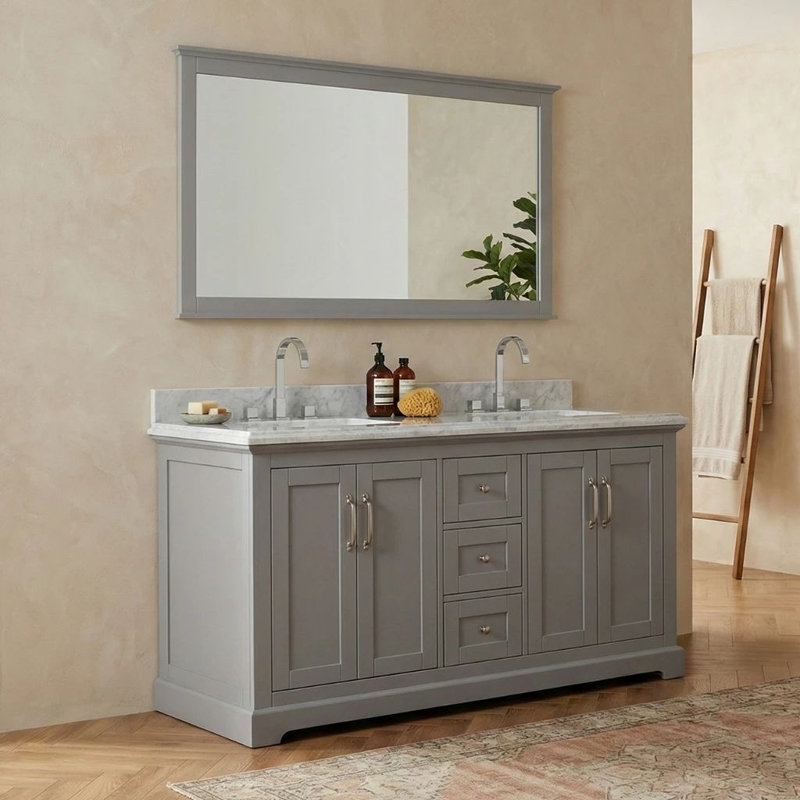 Ensemble de meuble-lavabo simple en bois massif 60 po avec rangement Maredo, miroir non inclus, gris