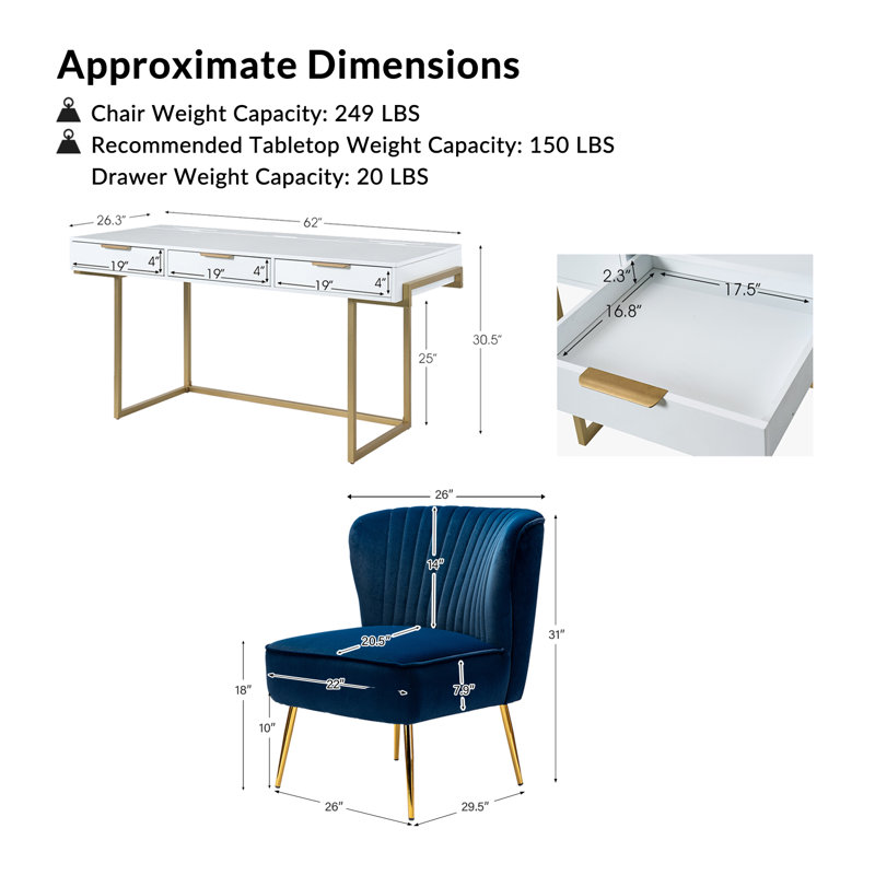 Euclid Modern 2-Piece Desk Office Chair Set, Navy