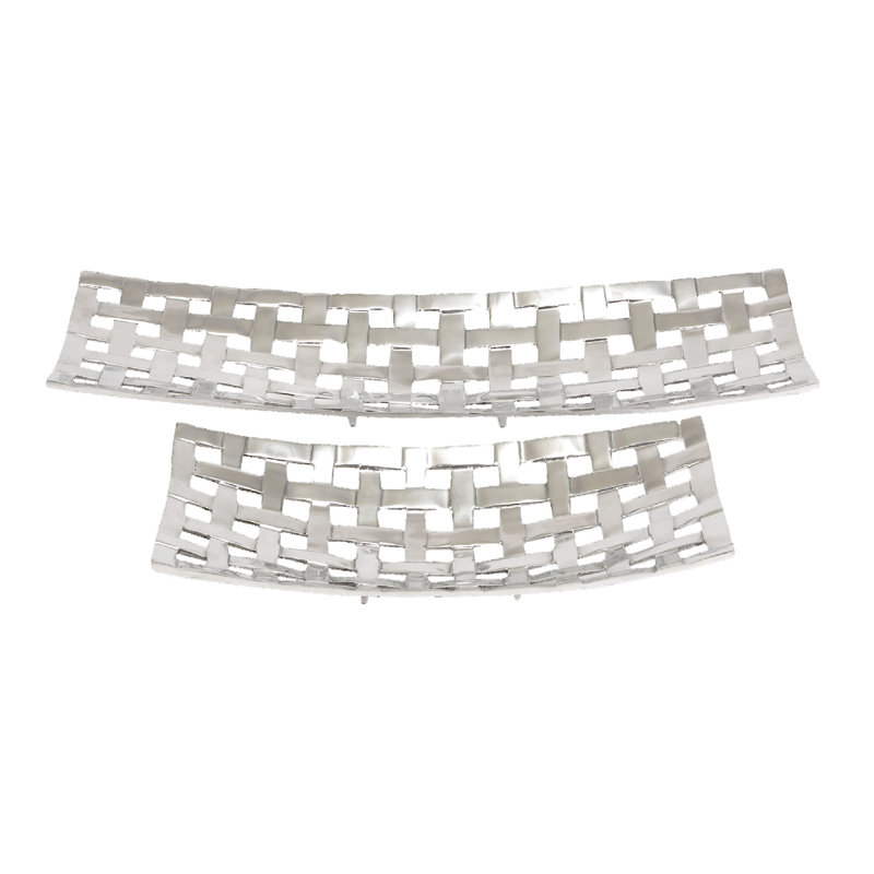 Silver Aluminum Grid Design Decorative Tray Set