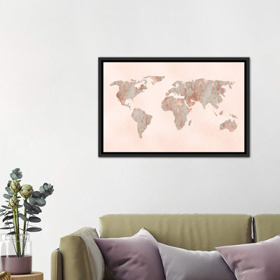«World Map Rose Gold», reproduction sur toile flottante
