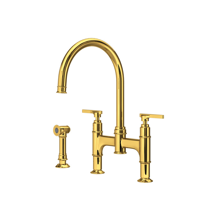 Southbank Bridge Kitchen Faucet With Side Spray, Unlacquered Brass