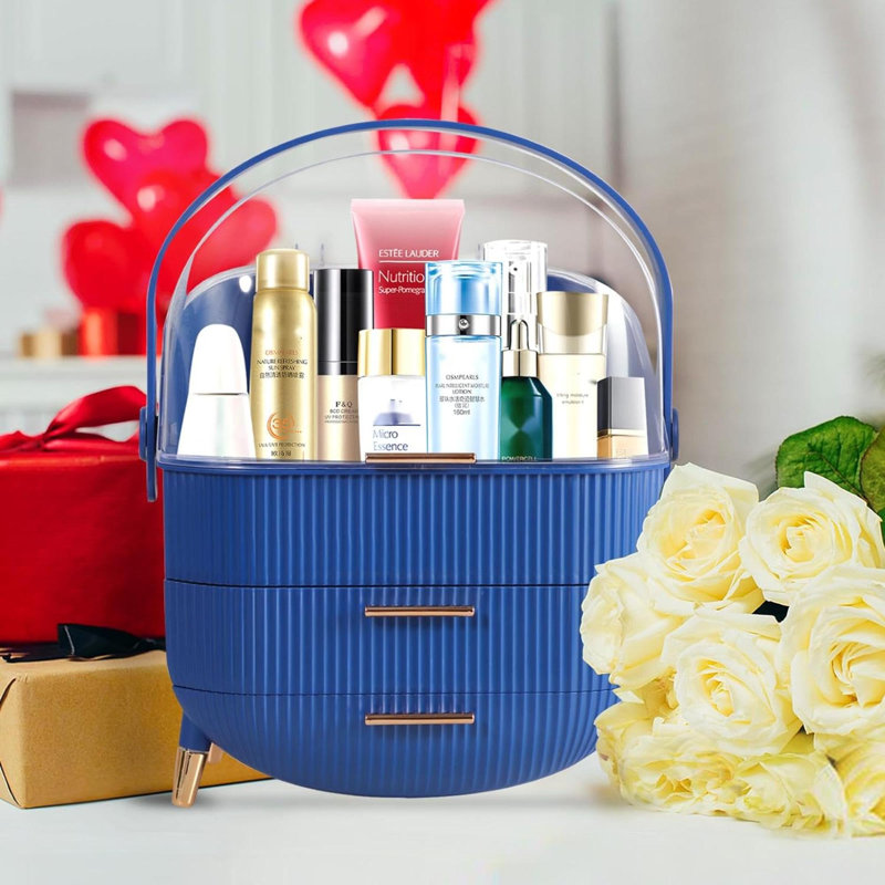 Kerriana Plastic Compartment Makeup Organiser, Blue