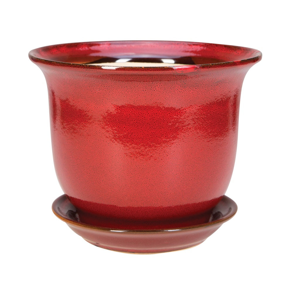 7 in. Lipped Pot w/ Saucer -, Red