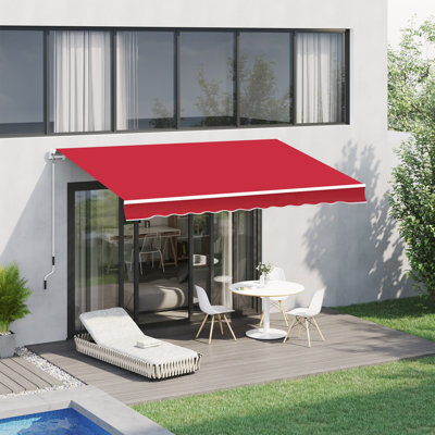 12' X 10' Manual Retractable Awning Outdoor Sunshade Shelter For Patio, Balcony, Yard, With Adjustable & Versatile Design, Wine Red