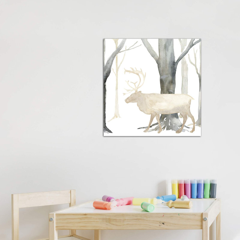 «Winter Forest Elk» par Tara Reed - reproduction imprimée, H 37 po x l 37 po x P 1,5 po, Toile tendue, Pas de tapis
