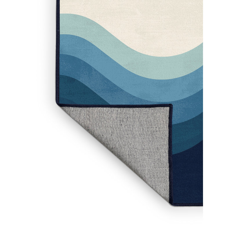 Machine Washable Orsolya Amsterdam Canals Scandinavian Geometric Rug in White – Navy Binding, 5x7