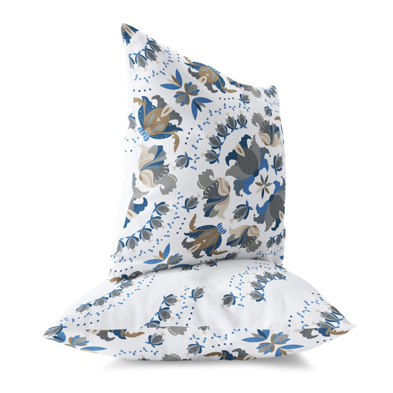 Coussin Folk Art Flourish, H 20 po x l 20 po, Bleu/gris