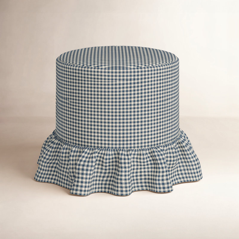 Oval Ottoman, Denim Checkered