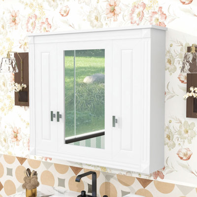 Wall Mounted Bathroom Mirror Medicine Cabinet with Adjustable Shelves and 3 Doors