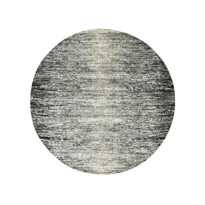 10'x10' Black Striae Design Wool and Silk Hand Knotted Round Rug EEBDE1B3358646419C45E1C659BFC88A