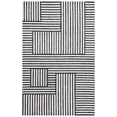 Elsbeth Geometric Hand Tufted Wool/Cotton Area Rug in Ivory/Black