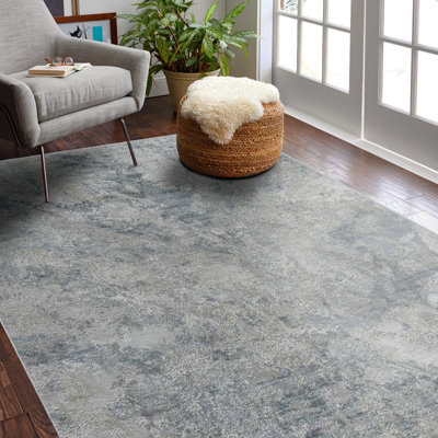 Rug Branch Arden 5' x 8' (5'3" x 7'7") Blue/Grey Abstract Area Rug, Contemporary, Medium Pile, Stain-Resistant Carpet - Living Room, Bedroom, Dining Room, and Kitchen