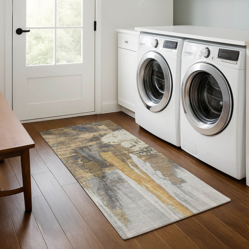 Premium Machine Washable Mouton AMF1979 Abstract Rug, Runner 2'3" x 7'6"