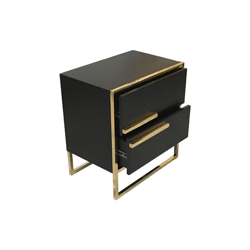 Alwaleed 58cm W Stainless Steel Bedside Table, Black, Right Orientation